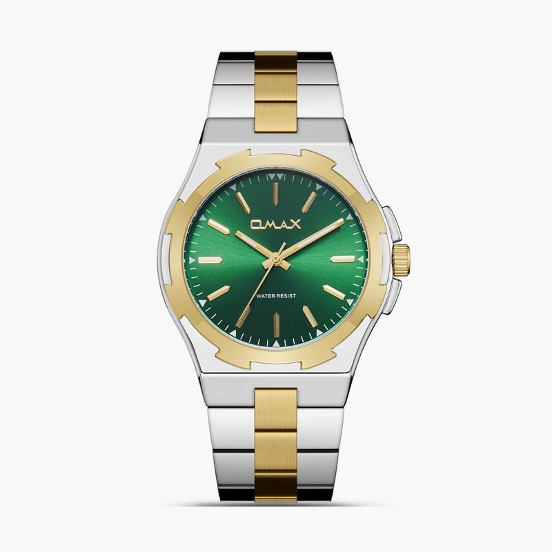 Omax Men's Dual Tone Analog Watch with Green Dial - Image 1